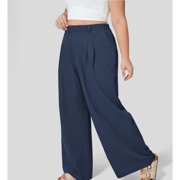 Halara High Waisted Plicated Side Pocket Wide Leg Pants Sz XL Womens Navy Blue F - Picture 5 of 8